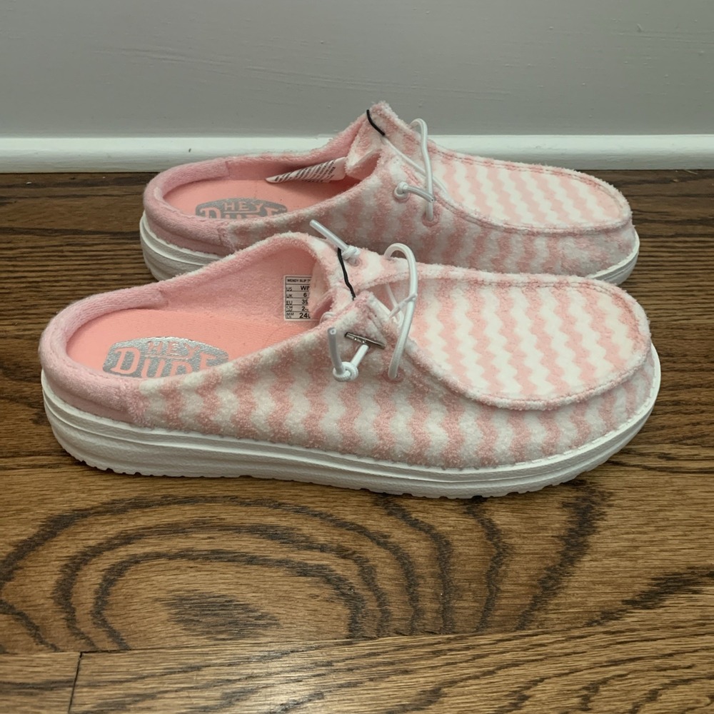 Hey Dude Wendy Stripe Slip Terry Pink/White Shoes Women's Size 9 - 43186-690